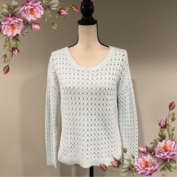 Pale pastel blue open knit sweater - Picture 1 of 11